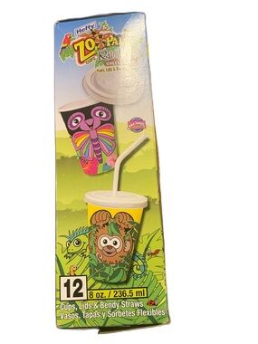 Zoo Party Rainbow Cups w Lids & Straws Yellow & Purple10 lids 11 cups 10 straws